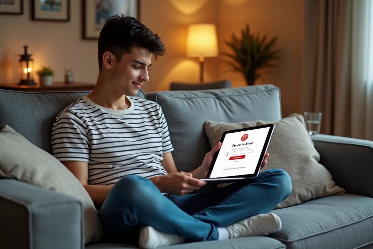 Lycéen accédant au webmail académique de Grenoble sur une tablette depuis son salon