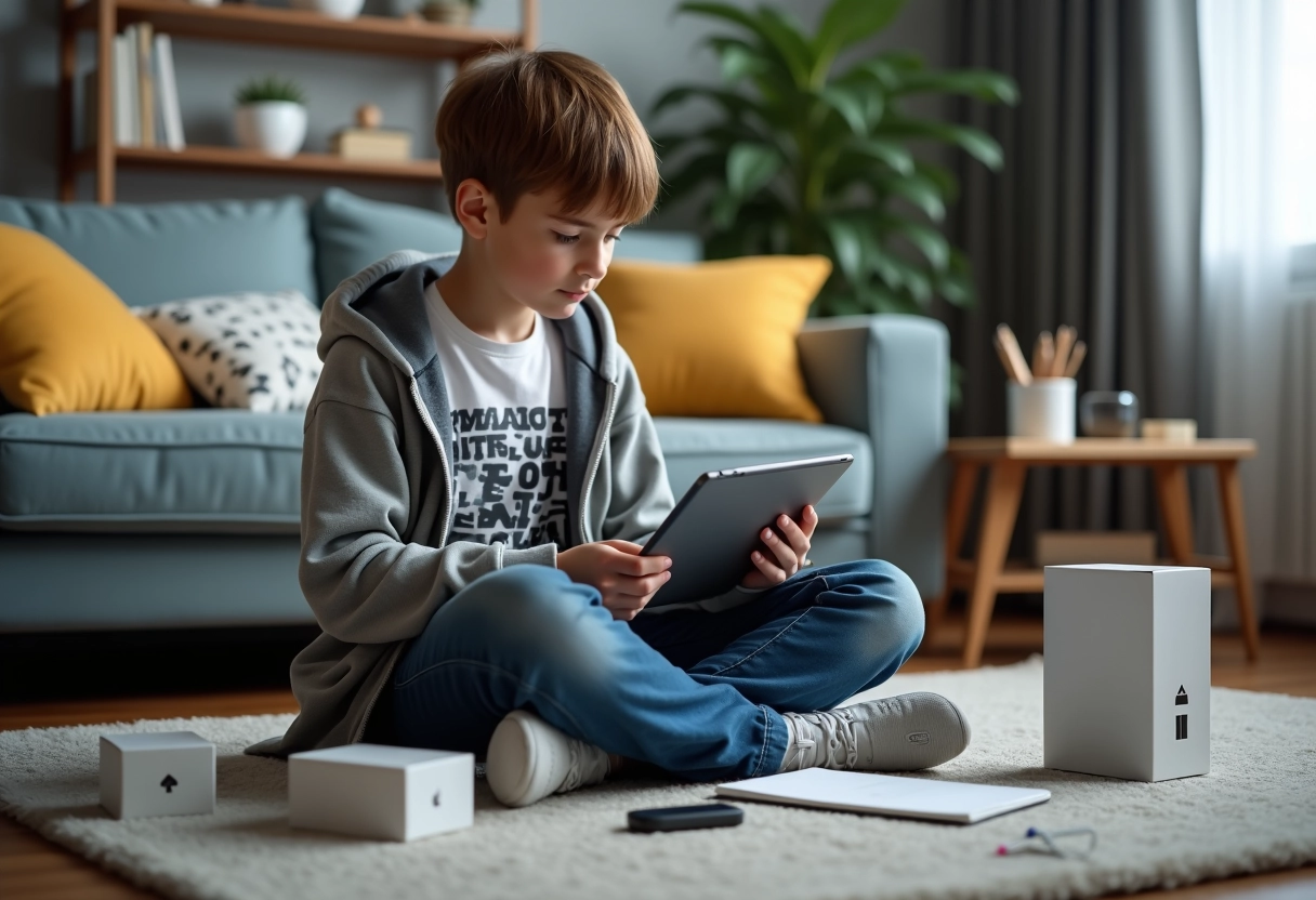 Adolescent organisant fichiers apk sur sa tablette à la maison