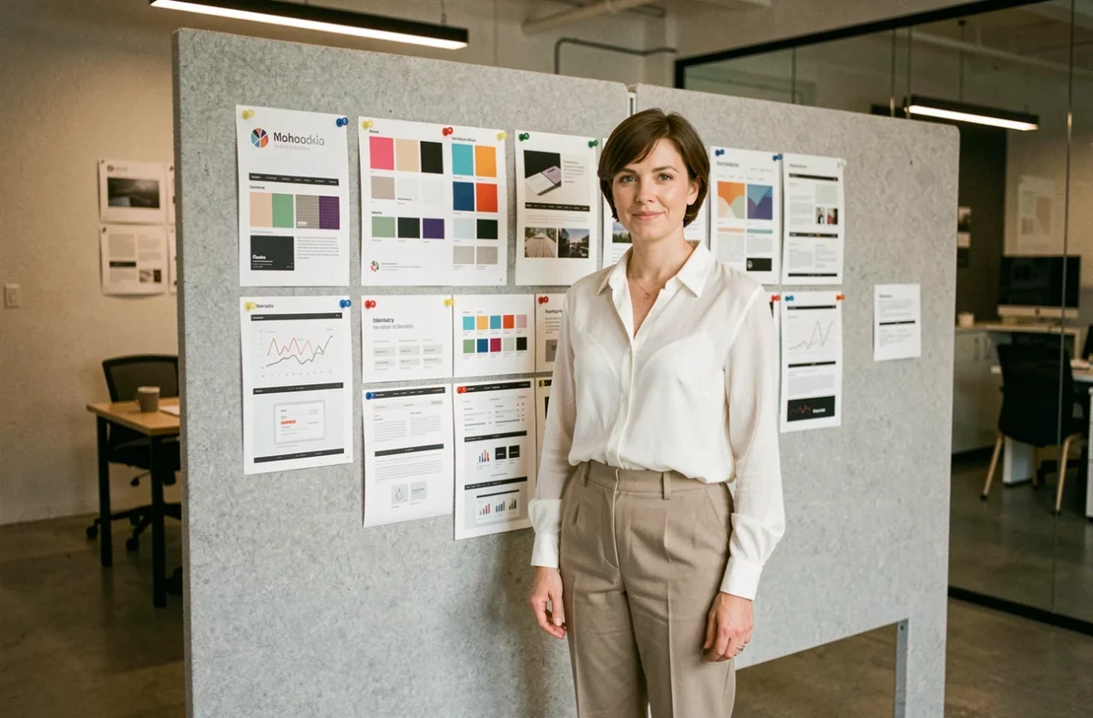 Directrice créative de l'agence Concept Image présentant des maquettes de sites web