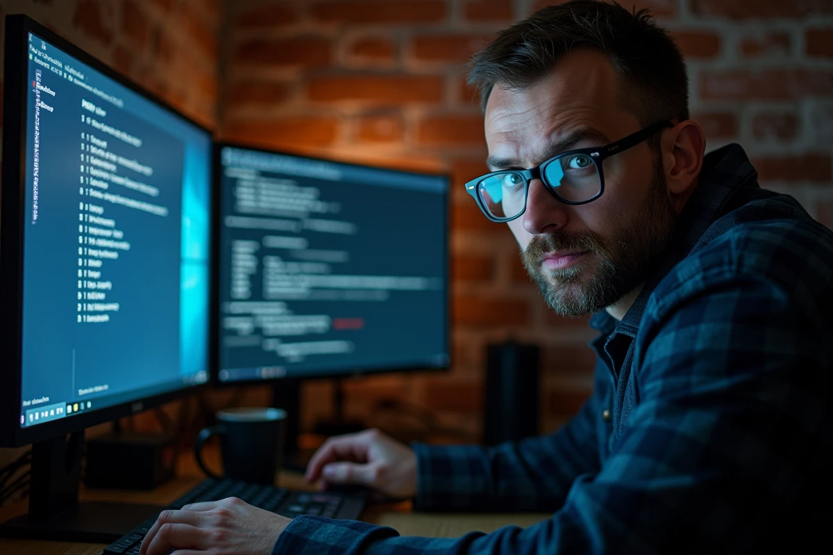 Homme configurant le BIOS et vérifiant les paramètres avant le lancement de l'installation de Windows 7
