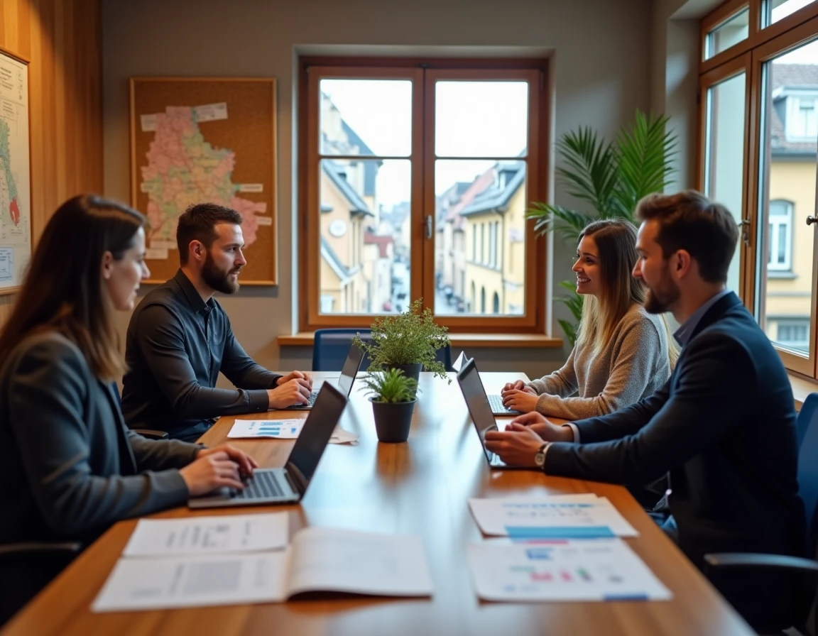 Équipe de l'agence Digipros en Auvergne-Rhône-Alpes réunie en réunion de stratégie digitale et développement web