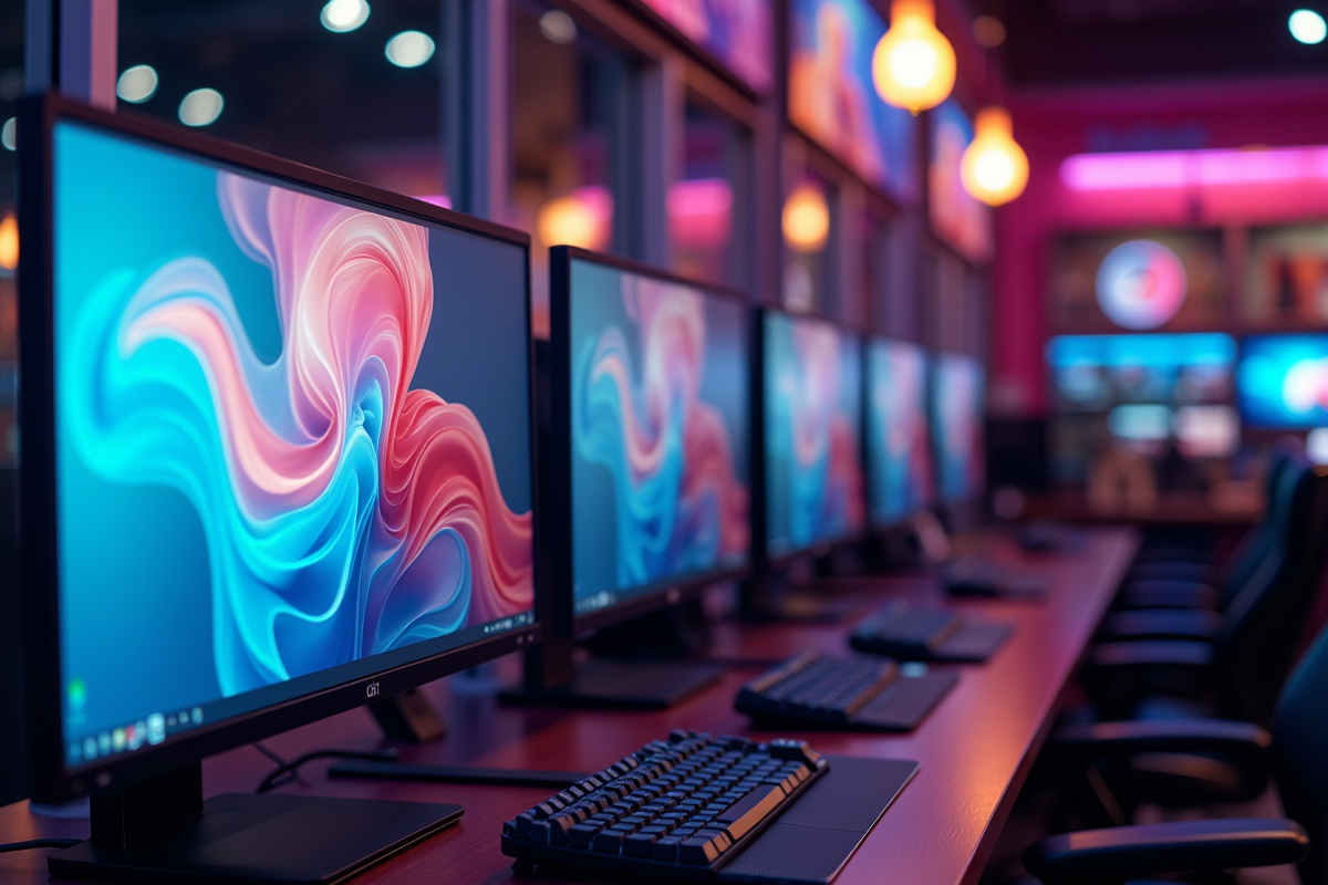 Plusieurs moniteurs 4k dans un magasin d