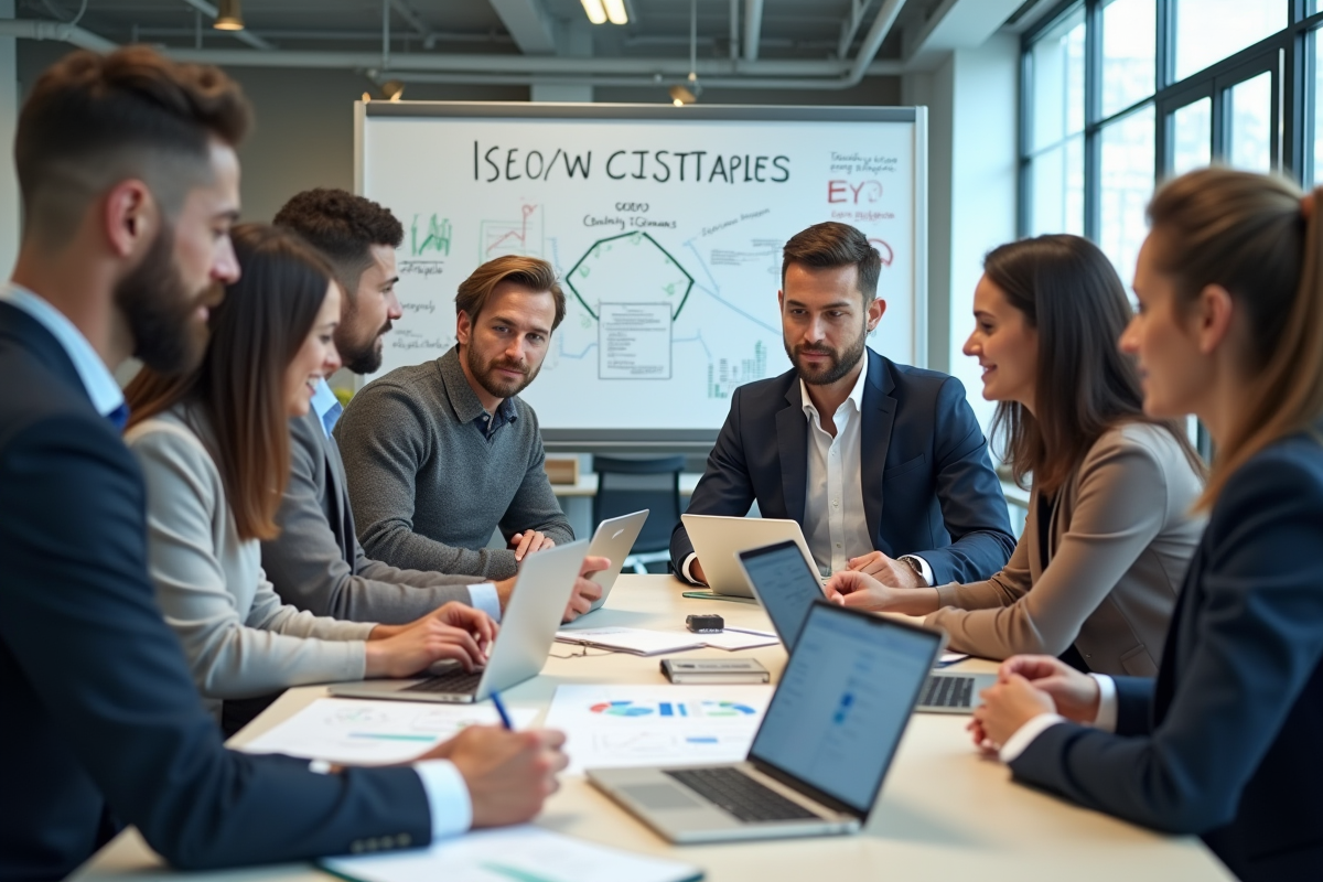 Équipe marketing en brainstorming autour d