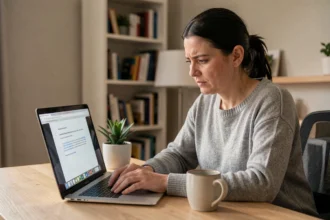 Femme devant un ordinateur portable rencontrant une erreur de format vidéo non reconnu
