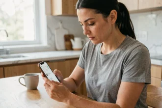 Femme consultant les fichiers de son smartphone Android avant de vider la corbeille