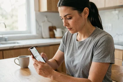 Femme consultant les fichiers de son smartphone Android avant de vider la corbeille