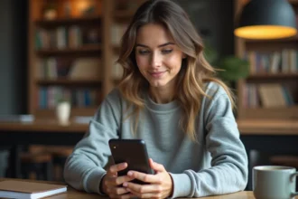 Femme utilisant un smartphone Android pour gérer le presse-papier et l'historique des copies