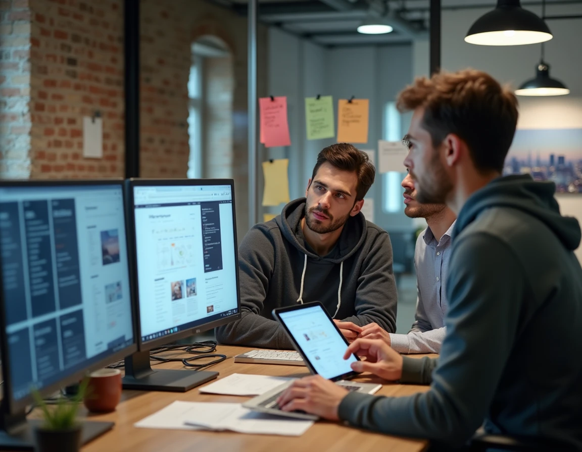 Équipe de développeurs de l'agence Galadrim à Lyon travaillant sur une application web et mobile