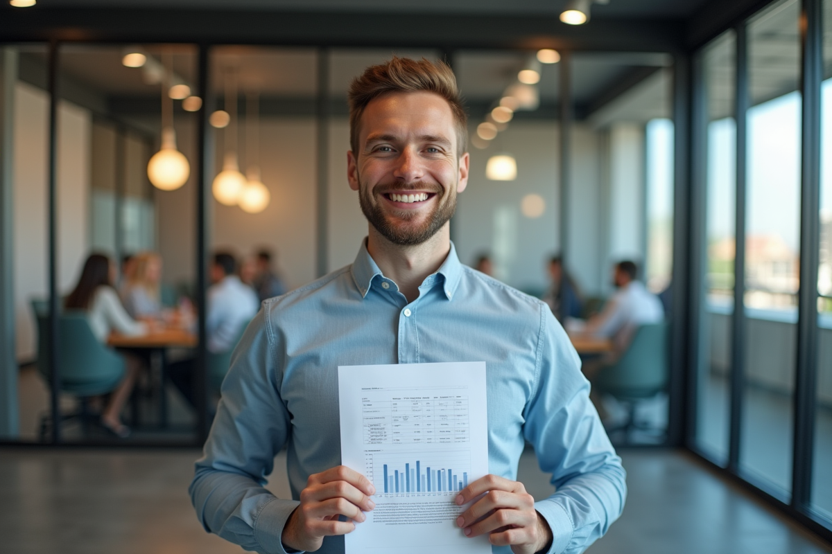 Jeune homme tenant un rapport d