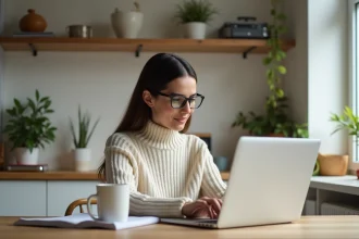 Maman utilisant un ordinateur pour suivre l'école de ses enfants