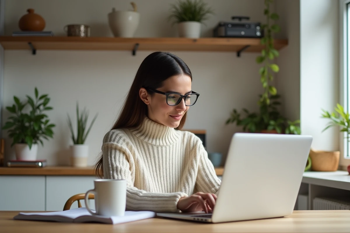 Maman utilisant un ordinateur pour suivre l'école de ses enfants