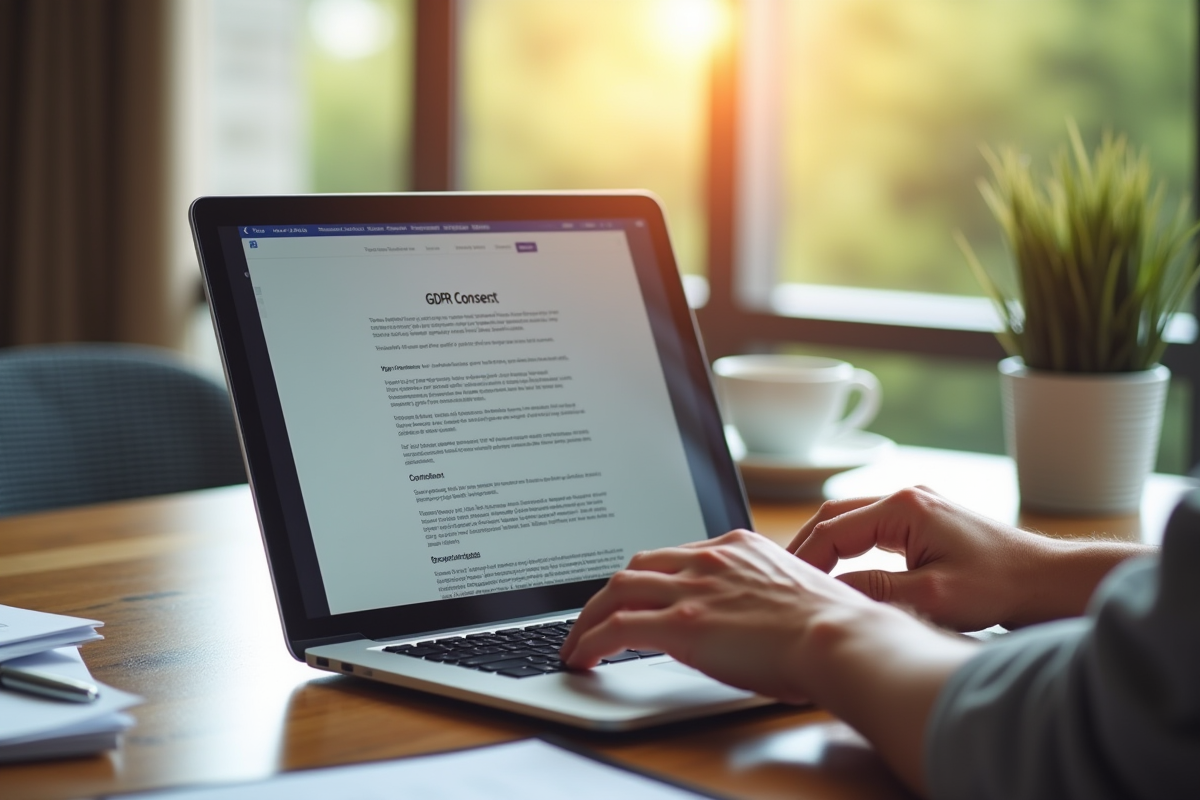 Clavier et formulaire GDPR sur un ordinateur portable au bureau