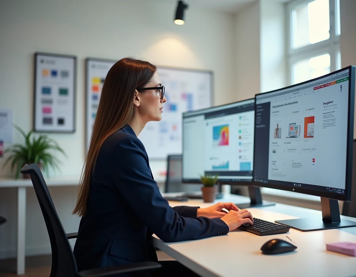 Designer web de l'agence ROLLINGBOX à Lyon travaillant sur la création d'un site internet devant son écran