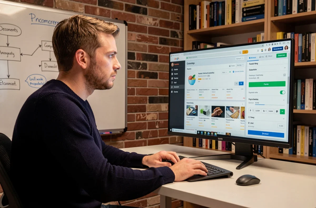 Développeur spécialiste WooCommerce travaillant sur un tableau de bord e-commerce pour WP Fairly à Dijon